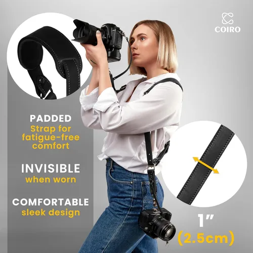 Miniatura 2 de C Coiro Camera Harness for 2 Cameras Dual Shoulder Leather Camera Strap for DSLR/SLR, Camera Straps for Photographers Negro