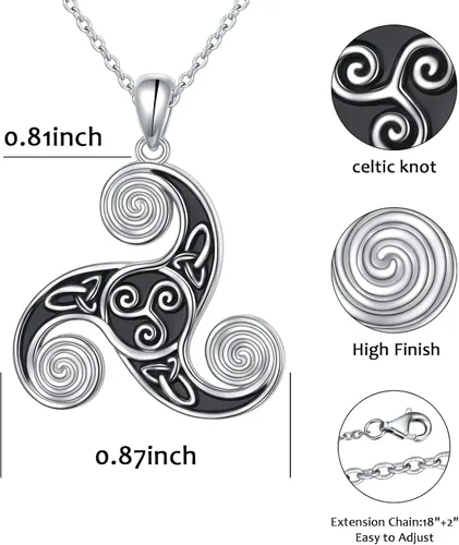 Miniatura 6 de Collar celta de plata de ley con nudo celta irlandés, nudo de amor, nudo triquetra, collar de Claddagh para mujer