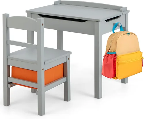 Costzon - Juego de mesa y silla para niños, escritorio de estudio para niños con tapa abatible para sala de juegos y guardería, juego de mesa de