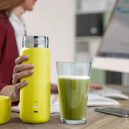 Miniatura 5 de VEJO Botella mezcladora eléctrica de proteínas de 12 onzas, mezclador de polvo recargable por USB para batidos de proteínas, pre-entrenamiento, Rosa