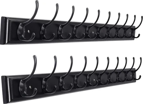 Miniatura 12 de Dseap Perchero de abrigos montado en la pared: 16" de agujero a agujero, colgador de abrigos con 5 ganchos de metal para colgar abrigos, toallas