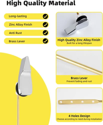 Miniatura 3 de Hibbent Reemplazo de manija de inodoro, manija de palanca de descarga para tanque de montaje frontal compatible con estándar americano, palanca