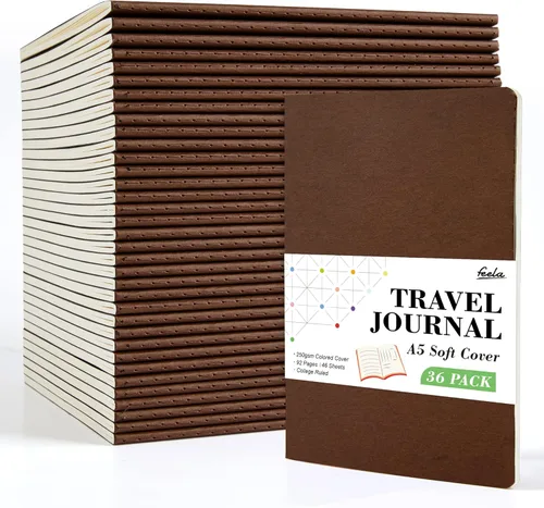 Miniatura 16 de Feela - Paquete de 36 cuadernos de tapa blanda en blanco, a rayas, para viajes, para mujeres y hombres, cuadernos para escribir, cuadernos rayados