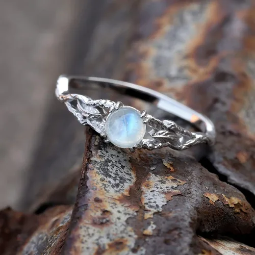 Miniatura 3 de Angol Anillo de plata de ley auténtica con piedra lunar arcoíris para mujer, anillo de pulgar minimalista con caja