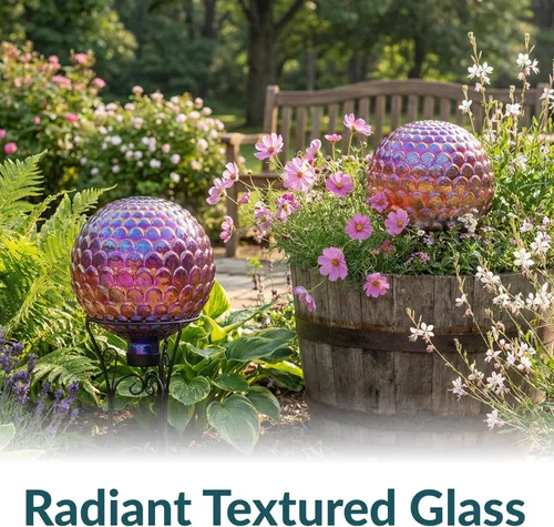 Miniatura 2 de Sunnydaze - Bola de cristal de 10 pulgadas para jardín, globo decorativo para patio y patio trasero, textura festoneada roja, paquete de 2