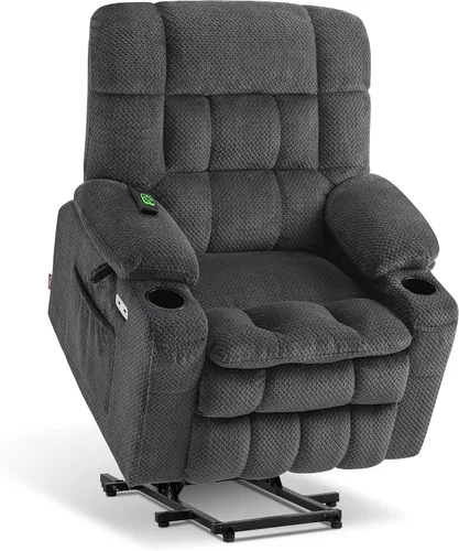Miniatura 14 de MCombo 7893 - Silla reclinable pequeña de doble motor para ancianos pequeños, silla elevadora de gravedad cero con calor y masaje, posición Beige