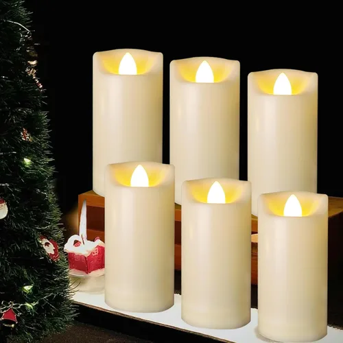 Miniatura 8 de Velas LED operadas por batería de 2"x6" de plástico, parpadeantes, sin llama, con temporizador, impermeables para exteriores, velas de pilar