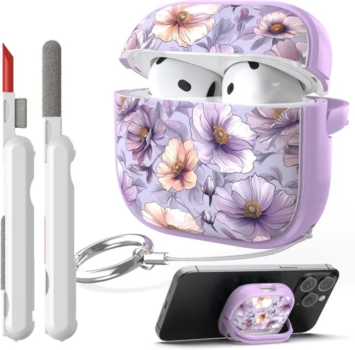 Miniatura 16 de TATOFY Funda con cerradura para estuche de Airpods Pro, funda rígida de flores para iPod Pro para mujeres y niñas con soporte para teléfono y kit