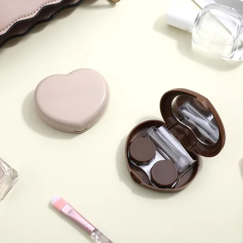 Miniatura 6 de 2 lentes de contacto marrones, estuche para lentes de contacto con corazón, caja portátil de lentes de contacto de tamaño de viaje con pinzas