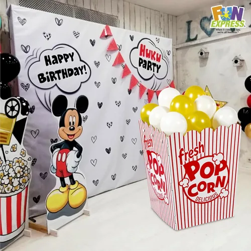 Miniatura 2 de Fun Express Caja de palomitas de maíz 3D de 28 3/4 pulgadas x 37 3/4 pulgadas a rayas rojas y blancas con 12 globos, decoración de cumpleaños