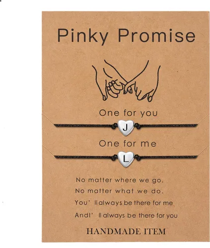 Sannyra Pinky Promise Pulseras para amistad y pareja a distancia, 26 letras, alfabeto, regalos para ella, regalos de graduación, 2 piezas