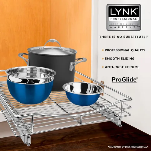 Miniatura 2 de LYNK PROFESSIONAL® Organizador de gabinete extraíble, cajones deslizantes de 17 x 18 pulgadas para gabinetes de cocina - Estantes deslizantes Cromo
