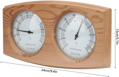 Miniatura 6 de 2 in 1 Sauna Thermometer and Hygrometer, Wood Hygrometer Double Dial Indoor Humidity Temperature Measurement Sauna Room Equipment Accessories