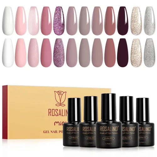 Miniatura 17 de ROSALIND - Juego de esmaltes de uñas en gel, 12 colores, blanco, nude, marrón, esmalte de uñas semipermanente, juego de esmaltes de uñas en gel