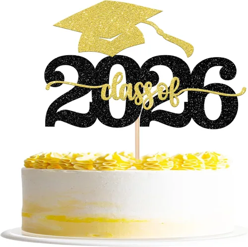 Miniatura 15 de 1 pieza de decoración de pastel de graduación de niña de tacón alto con tapa de graduación con purpurina 2024, selección de pastel de graduación Oro