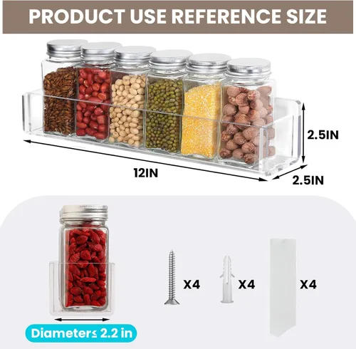 Miniatura 2 de Estantes de especias acrílicos para montaje en pared, paquete de 2 estantes transparentes para especias para puerta de gabinete con nano cinta