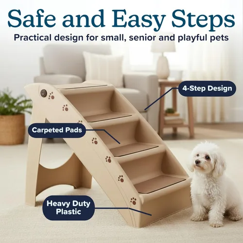 Miniatura 6 de Escaleras plegables de plástico para mascotas, durables, interiores o al aire libre, diseño de 4 pasos, cuatro, Bronceado Canela