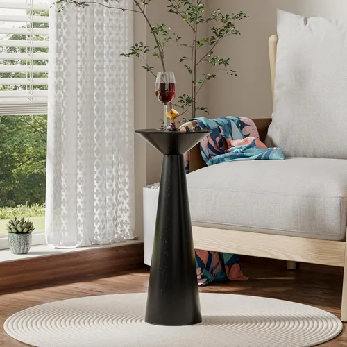 COZAYH Farmhouse Mesa Auxiliar Alta con Pedestal Mesa Pequeña de Madera Maciza para Martini Soporte para Plantas Mesa Redonda Moderna para Bebidas