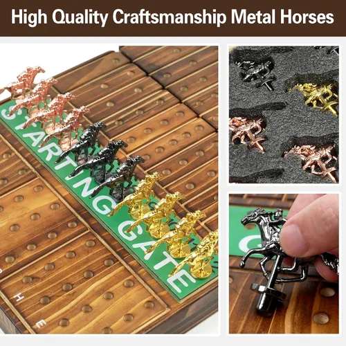 Miniatura 6 de FUNNYB&G Juego de mesa de carreras de caballos de 21 pulgadas, plegable, grande, juego de carreras de caballos para adultos con 11 caballos