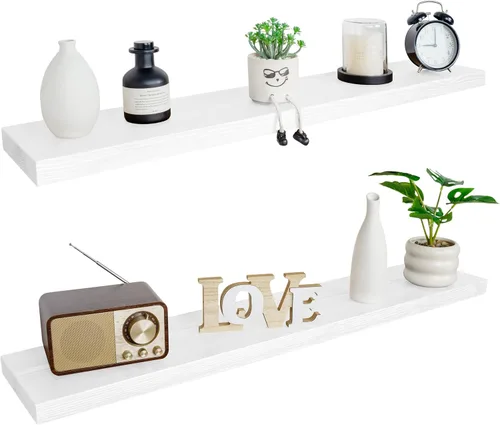 Miniatura 13 de BGMG Estantes flotantes de madera de 12 pulgadas, estantes flotantes negros, estantes de pared de madera maciza para baño, sala de estar