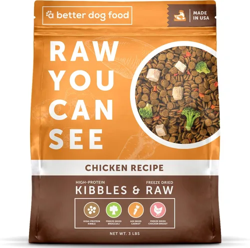 A Better Dog Food | Alimento seco para perros con pollo | Crudo que puedes ver | croqueta alta en proteínas + alimento crudo liofilizado para perros