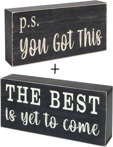 Esur Escritorio motivacional para oficina en casa, decoración negra, letrero de caja de casa de campo, regalo para mujeres, P.S. You Got This+The