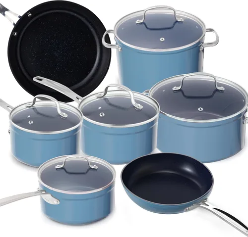 Miniatura 21 de Nuwave - Juego de 12 utensilios de cocina forjados y ligeros, revestimiento ultra antiadherente de cerámica Duralon G10 saludable, tapas de vidrio