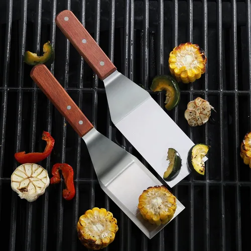 Miniatura 7 de New Star Foodservice 36275 Espátula/volteadera de parrilla con mango de madera, 31,8 cm