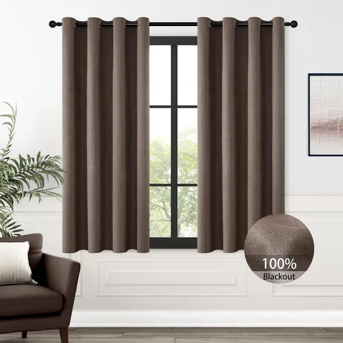 Miniatura 71 de ChrisDowa Cortinas 100% Opacas de Abedul Sólido de 45 Pulgadas de Largo, 2 Paneles para Dormitorio y Sala de Estar, Estilo Granja Oscurecedoras