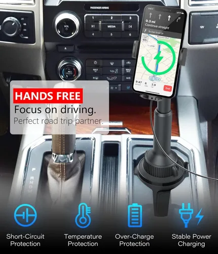 Miniatura 4 de APPS2Car Soporte para teléfono cargador inalámbrico para automóvil, soporte de coche de carga rápida Qi de 15 W, brazo largo ajustable y rotación