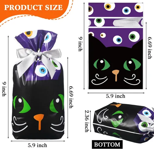 Miniatura 2 de Funrous 48 bolsas de regalo con cordón para Halloween, bolsas de plástico para dulces, bolsas de regalo de fiesta para niños, suministros de fiesta