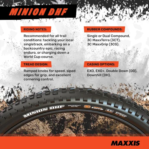 Miniatura 3 de MAXXIS Minion DHF - Compuesto dual - Clasificación E25, sin cámara Banda de rodadura centrada en el estándar de gravedad de oro