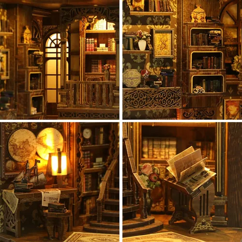 Miniatura 6 de ISSEVE Kit de Rincón de Libros, Rompecabezas de Madera 3D DIY Casa de Muñecas Booknook para Adultos, Kit de Casa en Miniatura Diminuta Decoración