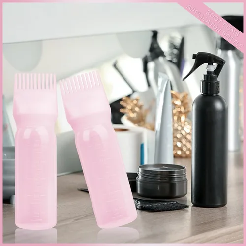 Miniatura 4 de Paquete de 2 botellas aplicadoras de peine de raíz, aplicador de aceite para el cabello de 6 onzas, herramientas de botella de tinte con dispensador