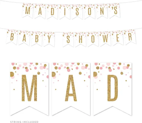 Miniatura 24 de Andaz Press Colección de fiesta de baby shower de niña con purpurina de oro rosa rubor, pancarta colgante con cuerda, Welcome Baby!, 5 pies, 1 juego