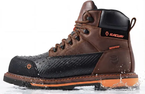 Miniatura 3 de SUREWAY Botas de trabajo GoodyearWelt resistentes al agua para hombre, 6 pulgadas, suaves, compuestas, resistentes al aceite/antideslizante, suela