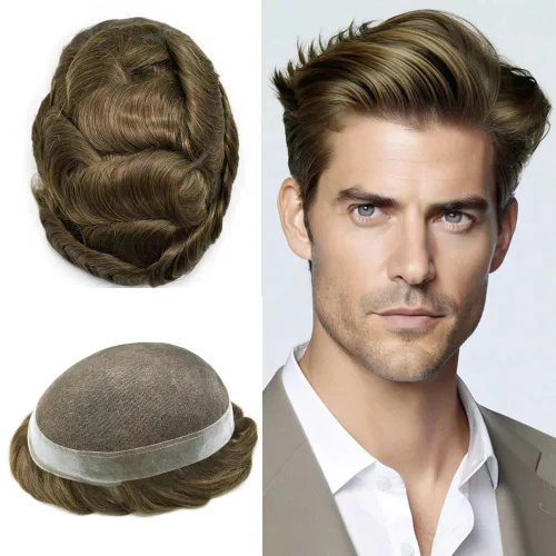 Miniatura 54 de Sistema de reemplazo de cabello de encaje francés para hombre, piezas de cabello de aspecto natural, color negro, marrón, rubio, gris, protesis