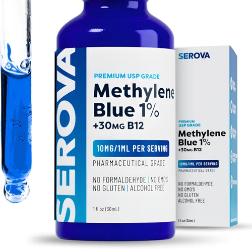 Serova Wellness Methylene Blue 1% grado USP – Suplemento de apoyo para concentración, energía y claridad mental – Soporte antioxidante – Fabricado