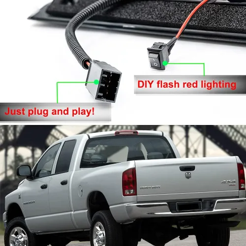 Miniatura 8 de Para RAM 1500, tercera luz de freno de repuesto para 2002-2009 D0dge RAM 1500 2500 3500 Pickup Lente ahumada LED roja 3ª luz de freno estroboscópica