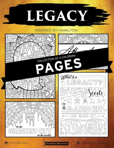 Coloring Broadway - Páginas para colorear inspiradas en Hamilton (juego de 4), colección Legacy, mercancía musical de Hamilton, impresas en
