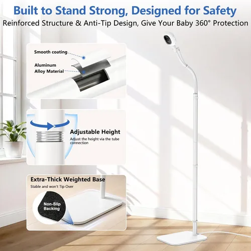Miniatura 4 de Floor Stand for Nanit Baby Monitor, Baby Camera Stand for Nanit Pro/Plus with Anti-fall Design & Heavy-Duty Base, 37-69" Adjustable Height Flexible