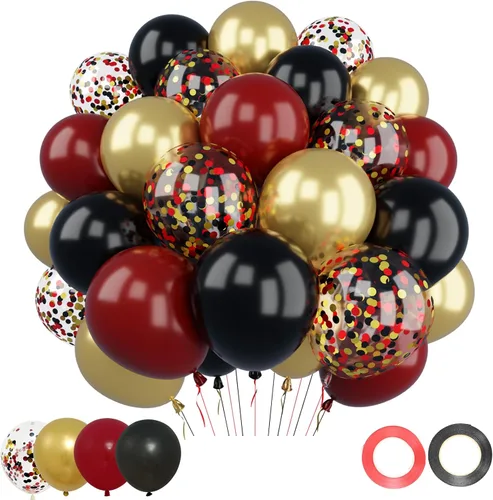 Miniatura 31 de Patimate Juego de globos de confeti negro y dorado, kit de 50 piezas de globos de látex de confeti metálico dorado negro y blanco de 12 pulgadas