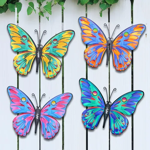 Miniatura 10 de Decoración de Pared de Mariposa de Metal - Arte Decorativo de Pared para Valla Exterior de 9,6", Decoración Colgante para Jardín y Patio, Sala