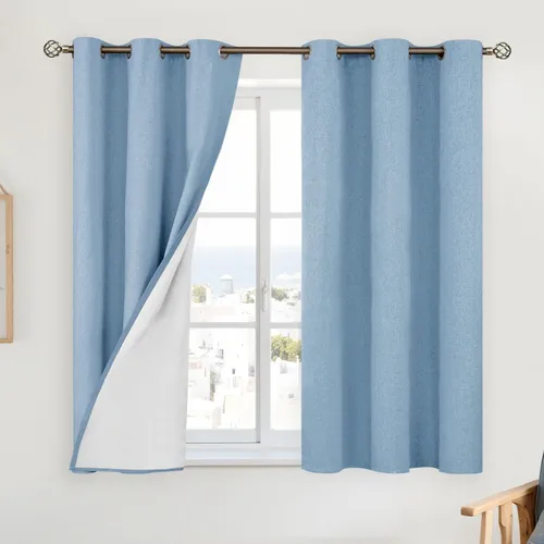 Miniatura 28 de YoungsTex - Cortinas de lino beige 100% opacas para dormitorio de 63 pulgadas de largo, cortinas cortas con aislamiento térmico y ojales