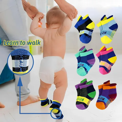Miniatura 3 de BIOAUM Calcetines de bebé de 0 a 12 meses Calcetines de agarre para bebés recién nacidos, niños y niñas, antideslizantes, 6 pares