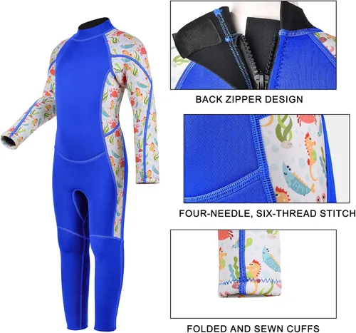 Miniatura 3 de DEHAI Traje de neopreno para niños y niñas de 0.118 pulgadas (0.118 in) en la parte trasera de neopreno, traje húmedo completo para niños