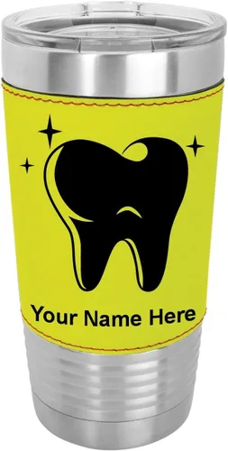 Miniatura 14 de LaserGram Vaso aislado al vacío de 20 onzas, con dientes, grabado personalizado incluido (piel sintética, estilo béisbol)