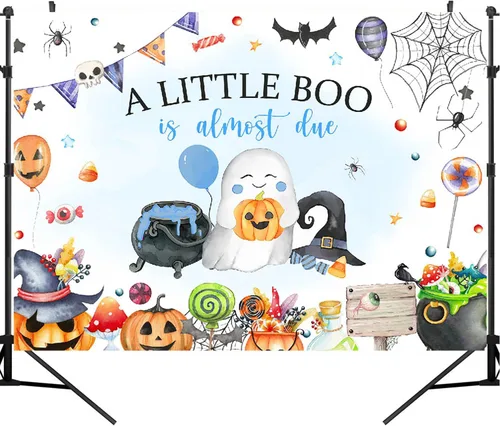 Miniatura 5 de Blue A Little Boo - Telón de fondo para baby shower para niños, Halloween, calabaza, baby shower, fantasma, Halloween, baby shower, decoraciones