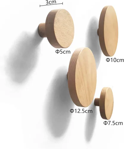 Miniatura 2 de Ganchos redondos de madera para colgar en la pared, perchas de madera para colgar en la pared, ropa, bufanda, sombrero, bolsa, toalla, decoración