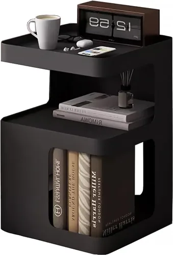 Miniatura 10 de Mesa auxiliar, mesa auxiliar moderna, mesita de noche de metal, mesita de noche, mesa decorativa de 3 niveles con almacenamiento para dormitorio